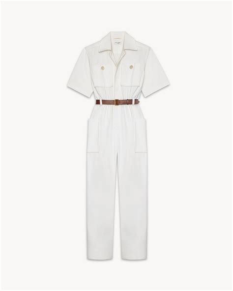 white ysl jump suit|Jumpsuit in cotton gabardine .